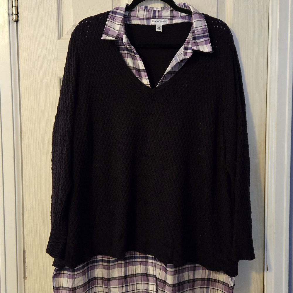 Croft and barrow purple sweater with Plaid Shirt